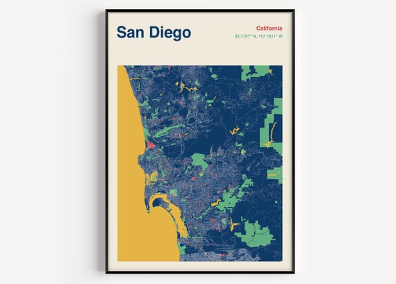 SAN DIEGO Map Print San Diego Map Poster Colour San Diego | Etsy