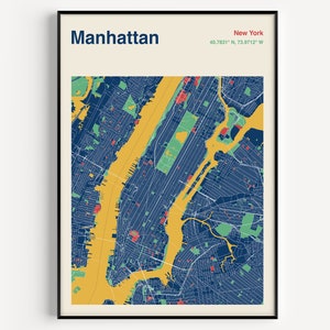 Manhattan Map Print, Manhattan Map Poster, Manhattan Map Wall Art, Custom Map Print, Manhattan Map, Map Of Manhattan, New York Map