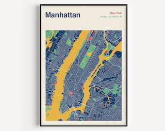 Manhattan Map Print, Manhattan Map Poster, Manhattan Map Wall Art, Custom Map Print, Manhattan Map, Map Of Manhattan, New York Map