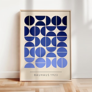 Impresión de arte azul de la Bauhaus, cartel geométrico de la Bauhaus, arte minimalista de la pared de la Bauhaus, inspirado en el cartel de la Bauhaus, cartel de mediados de siglo / A017