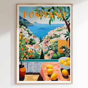 Positano Italy Art Print Poster, Travel Poster, Positano With Lemons Poster, Amalfi Coast Print, Colourful Travel Poster Gallery