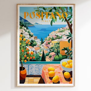 Positano Italy Art Print Poster, Travel Poster, Positano With Lemons Poster, Amalfi Coast Print, Colourful Travel Poster Gallery