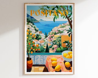 Positano Italy Art Print Poster, Travel Poster, Positano With Lemons Poster, Amalfi Coast Print, Colourful Travel Poster Gallery