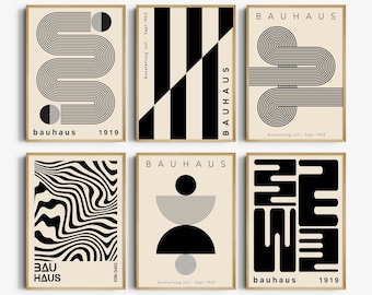 Conjunto de láminas artísticas Bauhaus: Galería de pared en negro y crema (descarga digital)