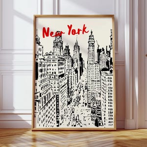 Retro New York Cityscape Print: Mid-Century Travel Poster
