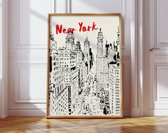 Retro New York Cityscape Print: Mid-Century Travel Poster