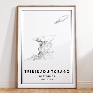トリニダード・トバゴの地図プリント、トリニダード地図ポスター、トバゴ地図ウォールアート、カリブ海地図、ミニマル地図ポスター