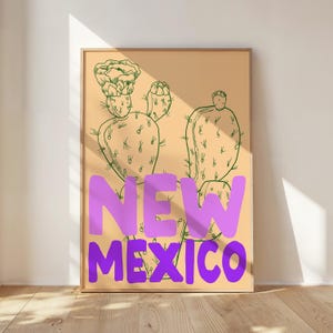 New Mexico Reise Poster, DIGITALER DOWNLOAD, Retro Reise Illustration Hand gezeichneter Druck, trendiges Kaktus Poster, Mid Century Reisedruck