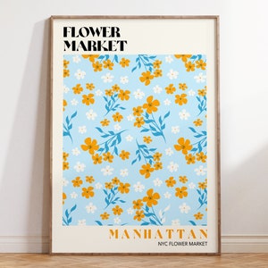 Pastel Blue Manhattan Flower Market PRINT, Flower Market Poster, Floral Pastel Gallery Wall, Boho Flower Market Print | F112