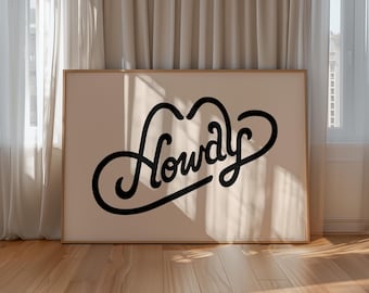 Howdy Western Print: Black and Cream Typography (Digital Download)