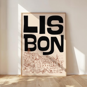 Lisbon Travel Print: Retro Hand-Drawn Portugal Poster (Digital Download)
