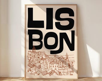 Lisbon Travel Print: Retro Hand-Drawn Portugal Poster (Digital Download)