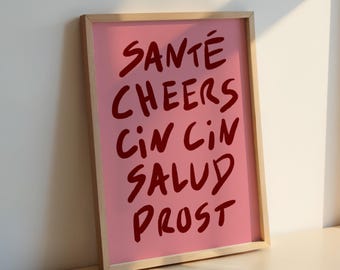 Cin Cin Hand-Lettered Kitchen Art Print: Cheers in 5 Languages
