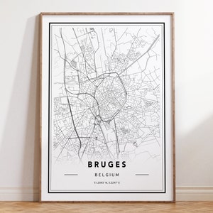 Pôster do mapa de Bruges Bélgica, mapa da cidade de Bruges, mapa de Bruges, impressão do mapa de Bruges, pôster do mapa de Bruges, pôster do mapa da Bélgica, design de mapa personalizado