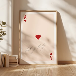 Carte à jouer As de coeur téléchargement numérique impression, impression porte-bonheur sentiment rétro, art minimaliste, typographie tendance, art mural preppy | TY126