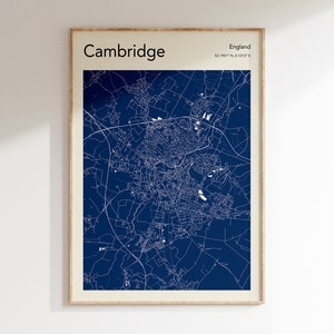 Cambridge City Map Print, MORE COLOURS, Cambridge Map Poster, Map Of Cambridge, UK, Cambridge Street Map, Any City Map Print