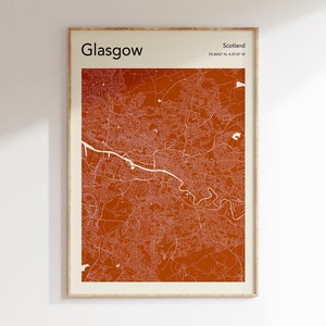 GLASGOW City Map Print, MORE COLOURS, Glasgow Map Poster, Colour Glasgow Map Wall Art, Map Of Glasgow, Any City Map Print