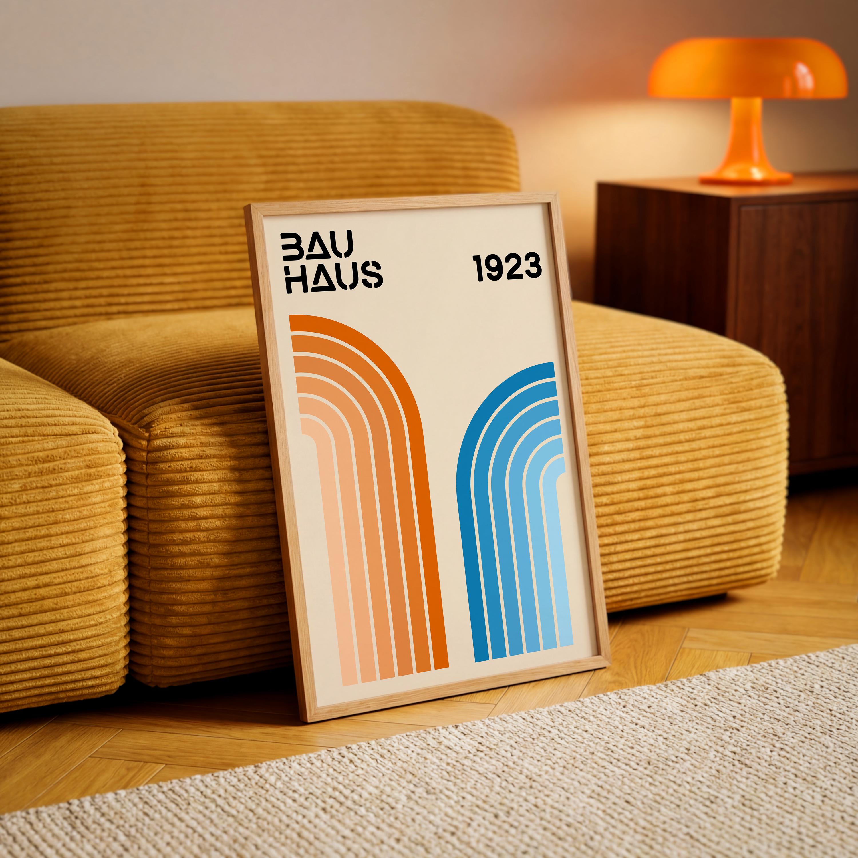 Bauhaus Art Print: Mid Century Orange and Blue Geometric Design - Etsy