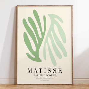 Sage Green Matisse Leaf Exhibition Poster, Pastel Matisse Wall Art, Boho Floral Flower Market Print, Minimal Matisse Art Print | MP107