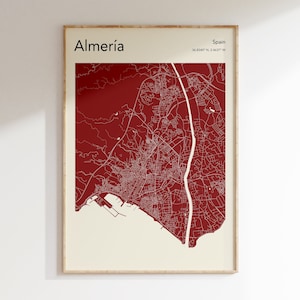 Almeria Spanien Landkarte Print: Mid-Century Modern Wandkunst