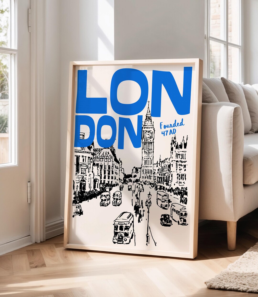 Retro London Art Print: Landmark Illustration Travel Poster - Etsy