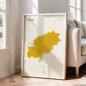 Kunstdruk kaart Ibiza: reisposter Spanje