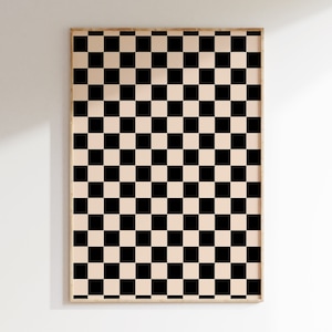 Impression d’art à carreaux noir et crème, affiche d’art à carreaux rétro des années 70, esthétique des années 70, impression d’art moderne du milieu du siècle, | d’art abstrait moderne R037