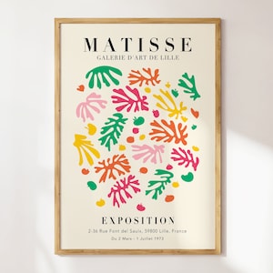 Affiche d’exposition De pétales de Matisse colorés, Art mural botanique Matisse, Impression papier decoupes, Impression d’art Matisse minimale | MP126