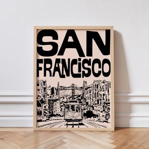 Impresión de viaje a San Francisco, impresión retro de San Francisco, impresión de viaje de mediados de siglo, póster de viaje vintage, arte mural de California / F119