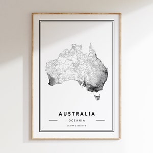 Australië Kaart Print, Australië Kaart Poster, Australië Kaart Wall Art, Australië Wegenkaart, Australië Art Print, Kaart van Australië