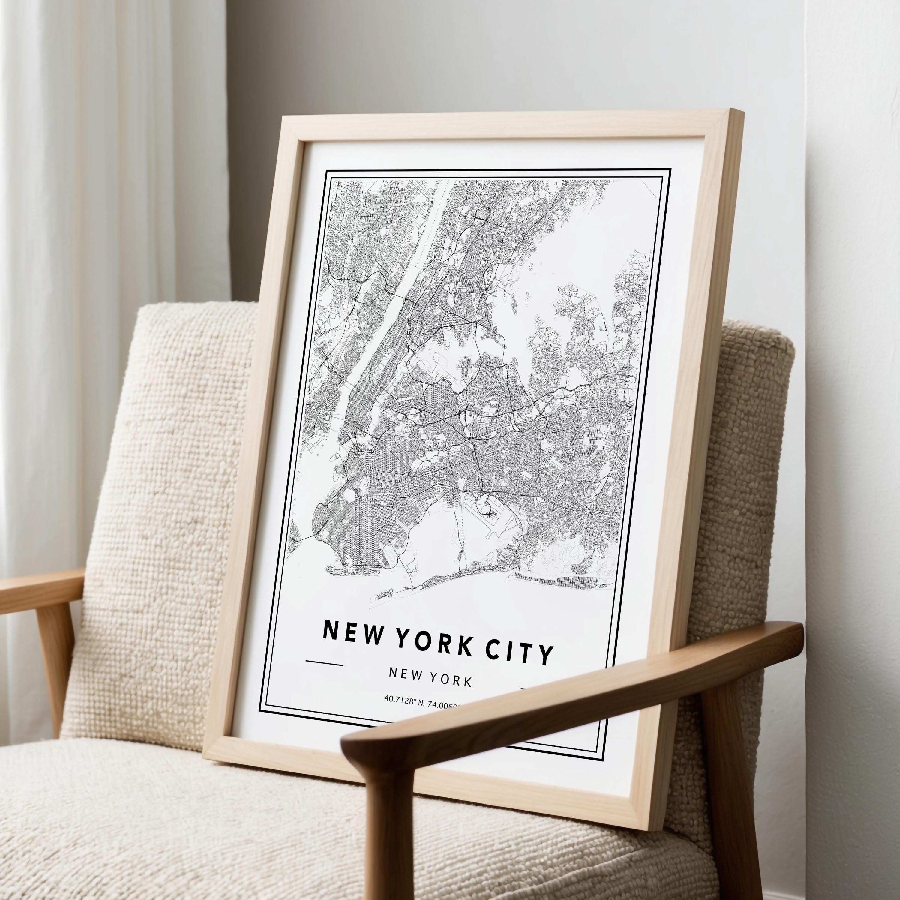 Minimalist New York City Map Art Print: Unframed Matte Poster - Etsy