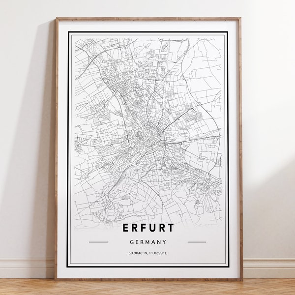 Erfurt Germany Map Poster, Erfurt City Map, Map Of Erfurt Germany, Erfurt Map Wall Art, Erfurt Street Map, Custom Map Design