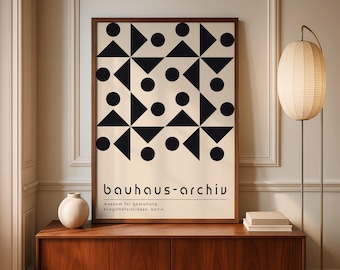 Affiche d'exposition Bauhaus noire : impression d'art moderne minimaliste Mid-Century