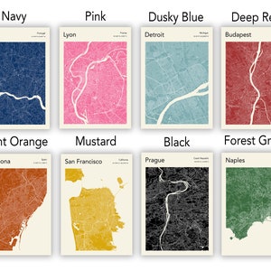 Set of 2 Custom Colour Map Posters, DIGITAL DOWNLOAD Maps, Modern Map ...