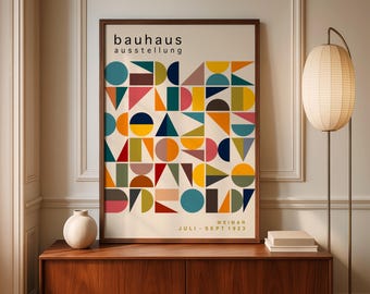 Multicolor Bauhaus Art Print: Mid-Century Geometric Wall Decor