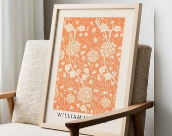 Vintage William Morris Art Print: Orange Botanical Pattern