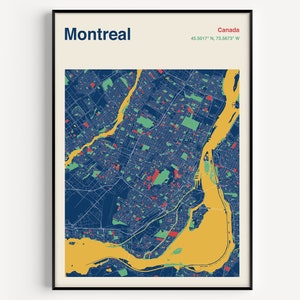 Impression de carte de Montréal, Affiche de carte de Montréal, Carte de Montréal Canada, Carte de la ville de Montréal, Art mural de la carte de Montréal, Affiche couleur de Montréal