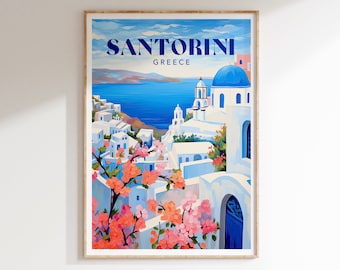Santorini Greece Art Print: Colorful Travel Poster