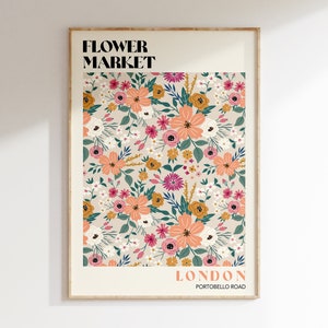 Portobello Road Flower Market Poster, Flower Market Poster, Floral Art Poster, Pastel Flower Market, Boho Flower Market Print | F140
