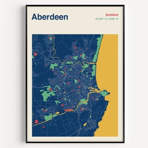 Aberdeen Map Print, Aberdeen Map Poster, Color Aberdeen Wall Art, Aberdeen City Map, Aberdeen Art Print, Mapa de Aberdeen, Any City Maps