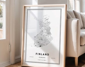 Impresión artística del mapa de Finlandia: decoración de pared minimalista