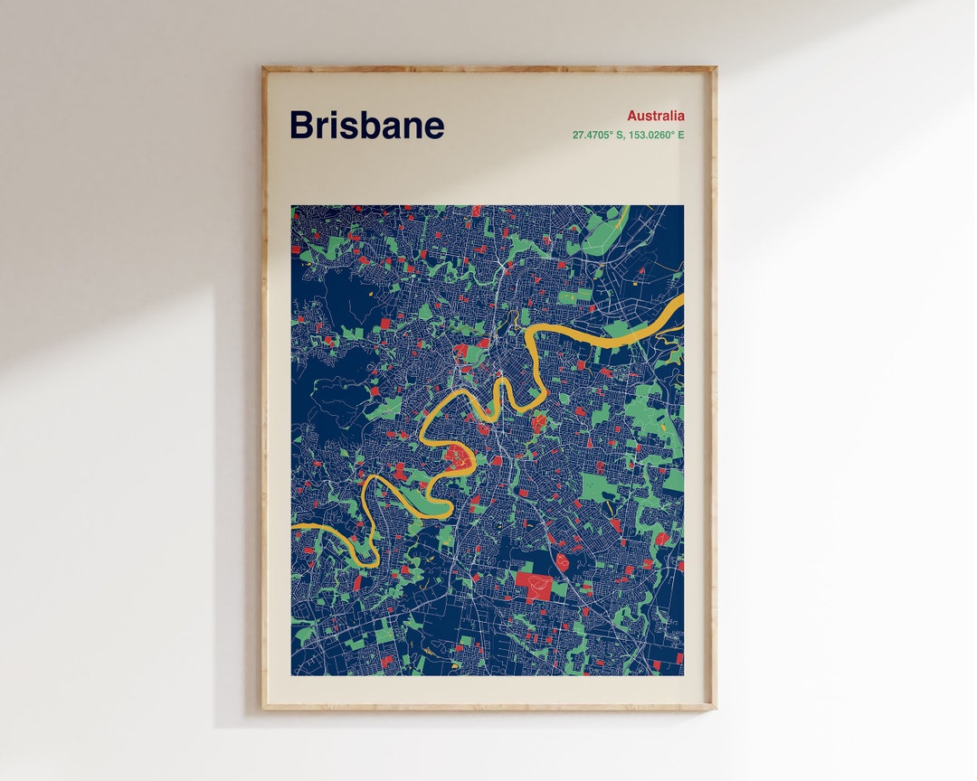BRISBANE Map Print, Brisbane Map Poster, Brisbane Australia Map Wall