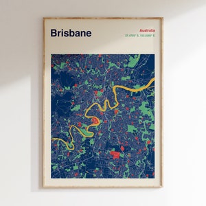 BRISBANE Karte Druck, Brisbane Karte Poster, Brisbane Australien Karte Wandkunst, Brisbane Farbkarte, Karte von Brisbane, benutzerdefinierte Karten verfügbar