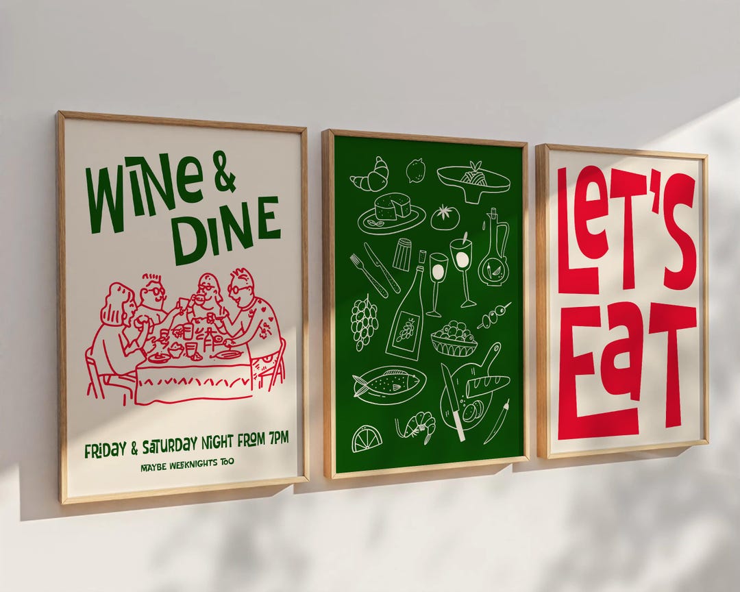 retro kitchen prints, set of 3, food wall art (digital... Retro Kitchen Prints: Mid-century Food Art, Set of 3 (digital Download ...