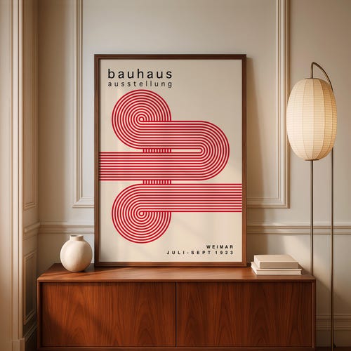 Red Geometric Bauhaus Art Print: Mid Century Modern Wall Art - Etsy