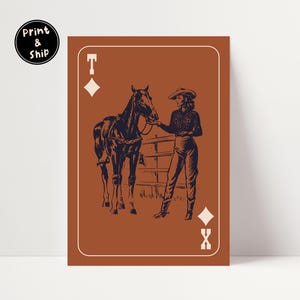 Stampa di carte da gioco western, poster di carte da gioco texane, stampa di rodeo texano, stampa artistica di cowgirl boho, parete galleria estetica / F116