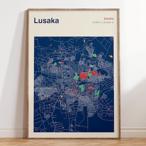 Lusaka Zambia Map Art Print: City Travel Poster