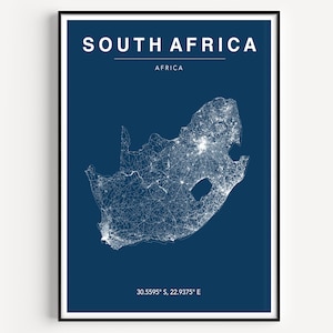Impresión del mapa de Sudáfrica, Póster del mapa de Sudáfrica, Mapa de Sudáfrica en color, Mapa de Sudáfrica, elección de colores