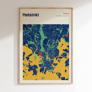 HELSINKI Mapa Wydruk, Helsinki Mapa Plakat, Kolorowa Helsinki Mapa Ścienna Sztuka, Niestandardowa Kolorowa Mapa, Mapa Helsinek, Helsinki Finlandia Ścienna Sztuka