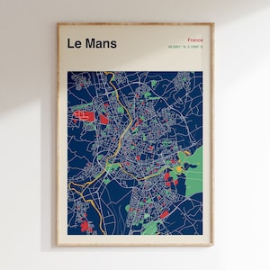 Le Mans Karte Druck, Le Mans Frankreich Karte Poster, Farbe Le Mans Karte Wandkunst, Karte von Le Mans, Bunte Karte Drucken, Individuelle Karte Standorte